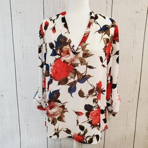 Rose Print High Low Blouse Size XL